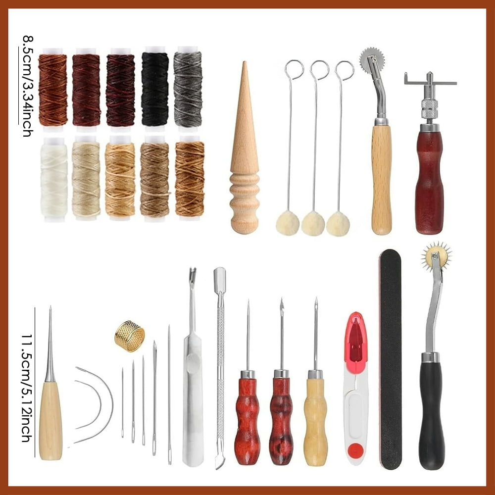 INTELIVE 36 pcs Leather Craft Sewing Kit, Leather Working Tools and Supplies, Leather Tooling Kit with 10 Colors Waxed Thread Awl Prong Punch Groover