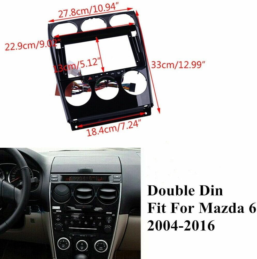 Inner Accessories Center Console Dashboard Control Panel Cover Trim Double Din Dash Kit Replacement for 2004‑2016 Mazda 6 9in