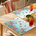 thumbnail image 4 of Turquoise Ocean Life Placemats Set of 8 Summer Coastal Coral Fishes Place Mats Indoor Wipeable Table Mats Washable Cloth Dining Table Placemats for Kitchen Holiday Party Home Decor 13x19 Inch, 4 of 9