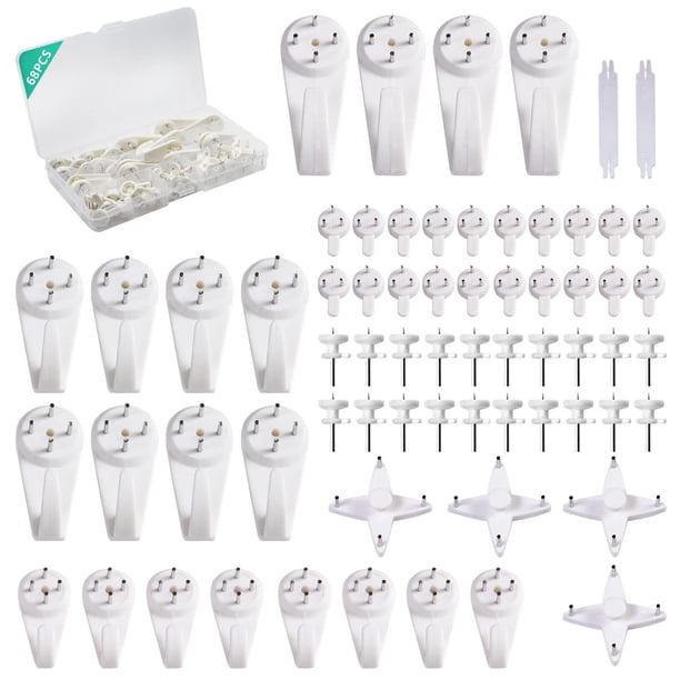Kit para colgar cuadros, colgadores de pared sin daños para marcos de fotos, 68 clavos de pared invisibles para pared de hormigón (mezcla)
