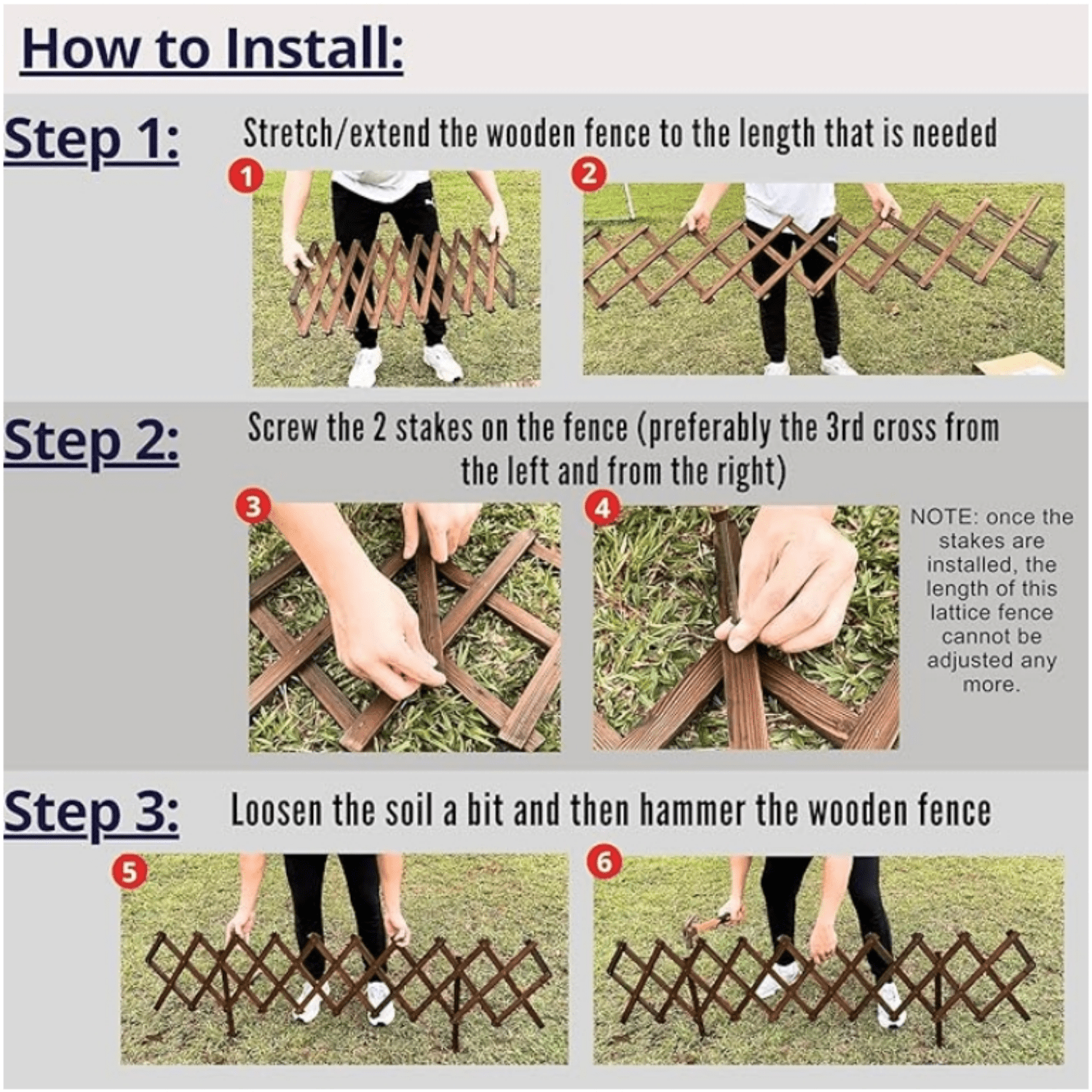 Garden Fence - 4 Pack, Total 24ft (L) Wooden Lattice Flower Edging for Yard Lawn Landscape Patio Outdoor D r, Expandable Plant Garden Trellis Animal Barrier Fence No Dig Panel for Small Dog