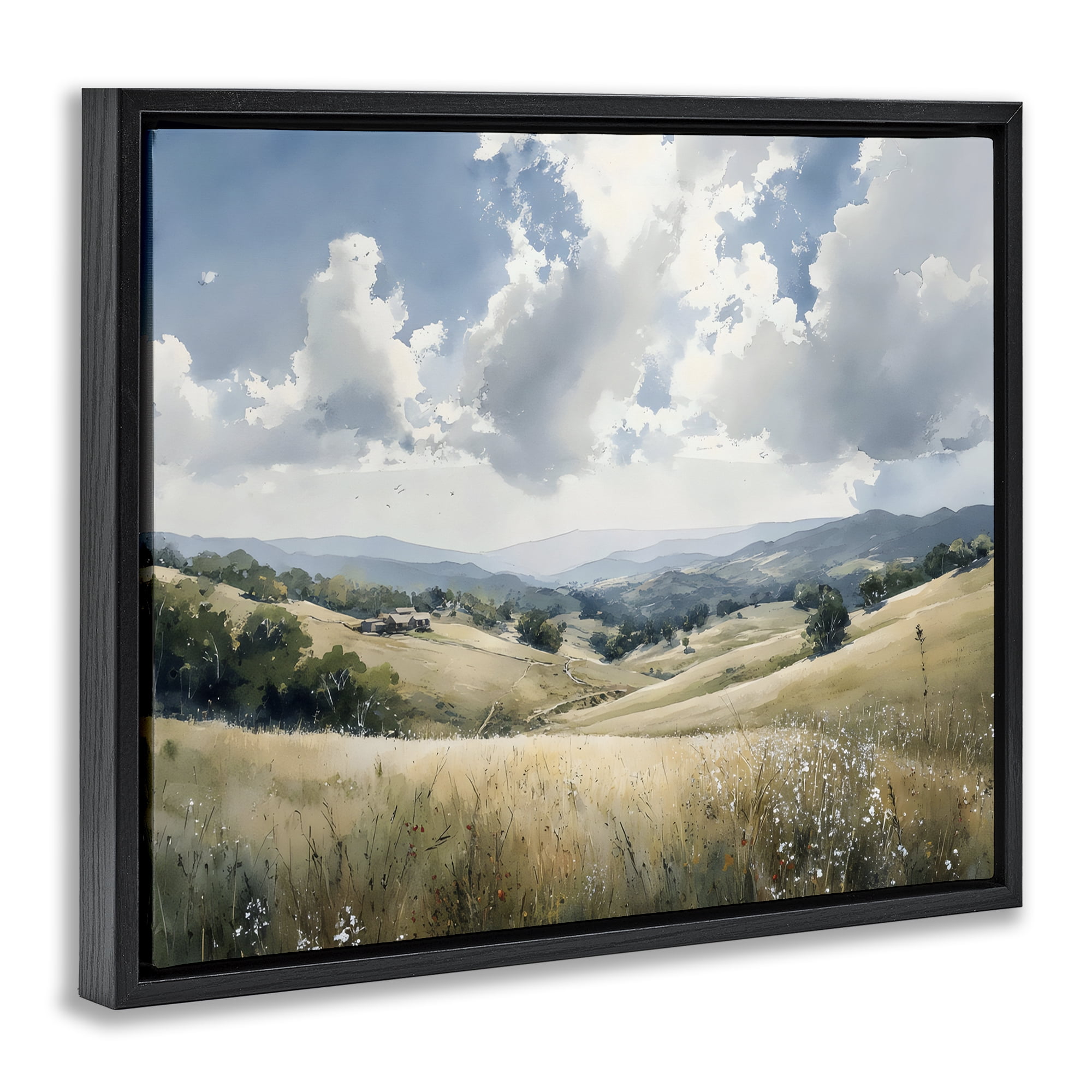 Stupell Industries Distant Hill House in Meadow Black Framed Floater Canvas Wall Art, design by Franklyn Gregory