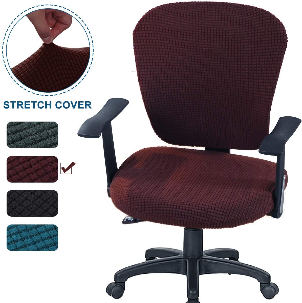 Office Chair Cover 2 Piece Stretchable Computer Office Chair Covers Universal Chair Seat Covers Stretch Rotating Chair Slipcovers Washable Spandex Desk Chair Cover Protectors - image 1 of 7