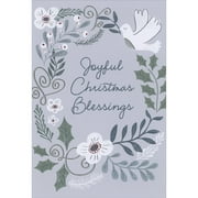 Designer Greetings Joyous Blessings: White Dove, Vines and Flowers with Silver Foil Accents Package of 8 Religious Christmas Cards