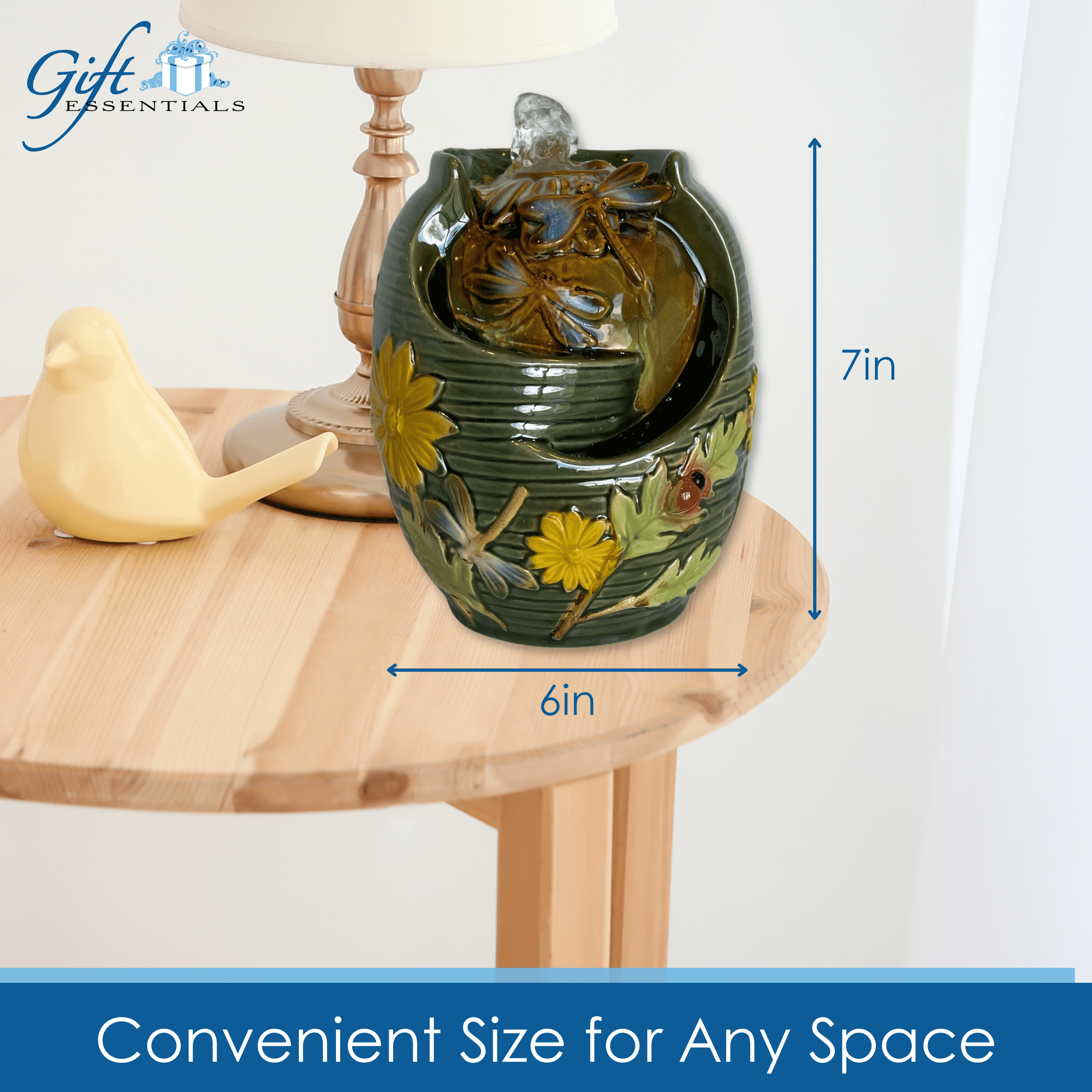 Gift Essentials Ceramic Table Top Water Fountain Indoor Dragonfly