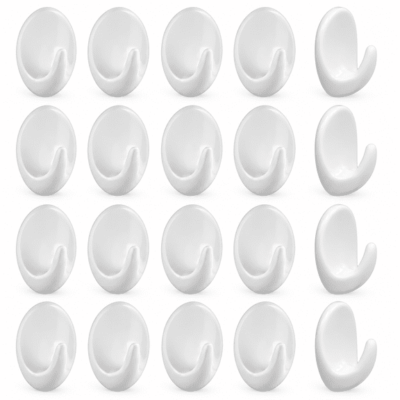 20 Pcs Self Adhesive Wall Hooks,Heavy Duty Removable Damage Free Sticky Hooks for Hanging, White Removable No Nail for Home Kitchen Office