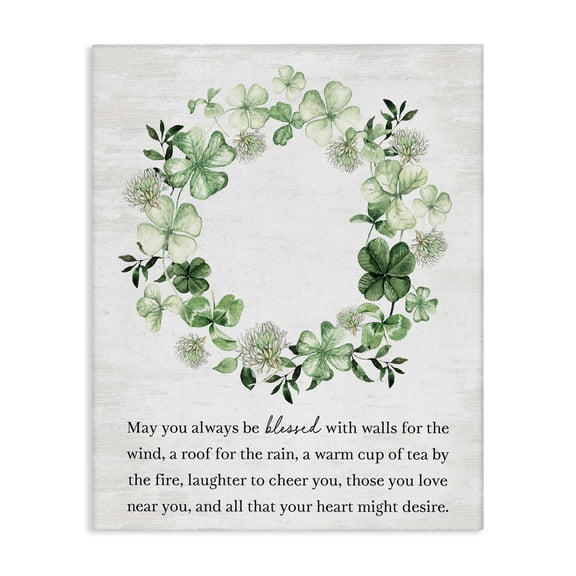 Stupell Industries Farmhouse Blessed Irish Clover Wreath Canvas Art, 16 x 20, by Lettered and Lined