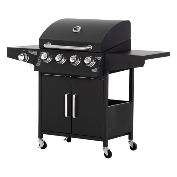 Portable Gas Grill - 4 Burner Propane Grill with Side Burner & Thermometer