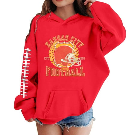 DHFJKG Child Toddler Girls Casual Hoodies Fashion Football Printed Soft Comfortable Sweatshirts With Pocket Crewneck Sweatshirts For Tween/Youth Girls 3-4 Years
