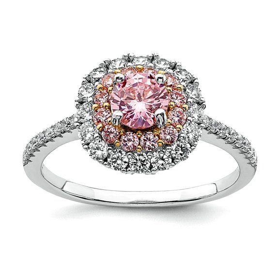 925 Sterling Silver Rhodium Plated Gold-tone Pink and White Cubic Zirconia R C Ring Size 7 Ring for Women