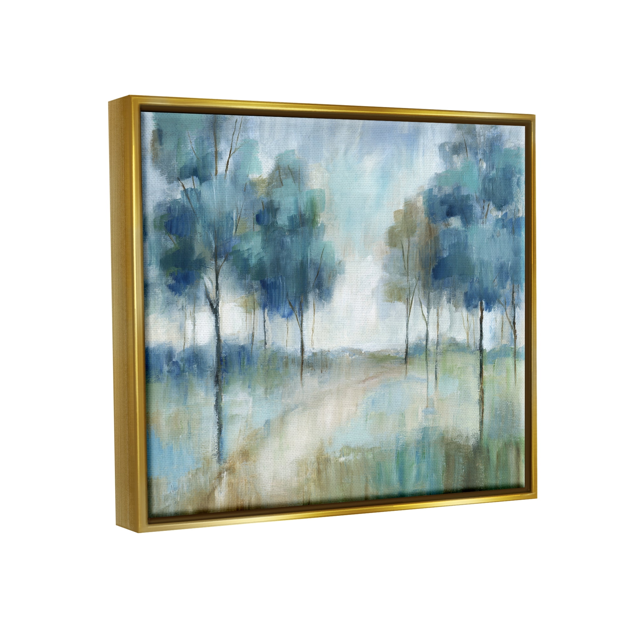 Stupell Industries Abstract Blue Woodland Path Trees Landscape Painting Gold Floater Framed Art Print Wall Art