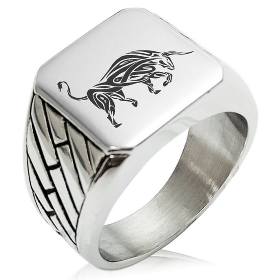 Stainless Steel Celtic Bull Rune Geometric Pattern Biker Style Polished Ring