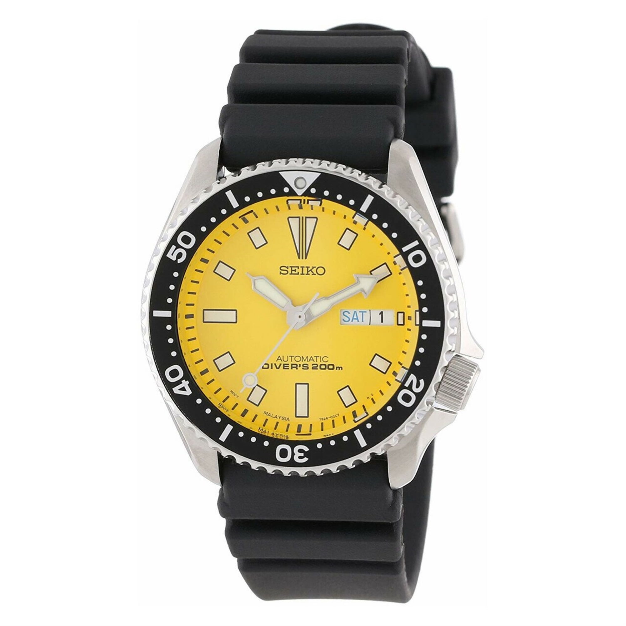 Seiko Men's Automatic Diver Analog Watch - Black Rubber Strap - Yellow Dial  - SKXA35 