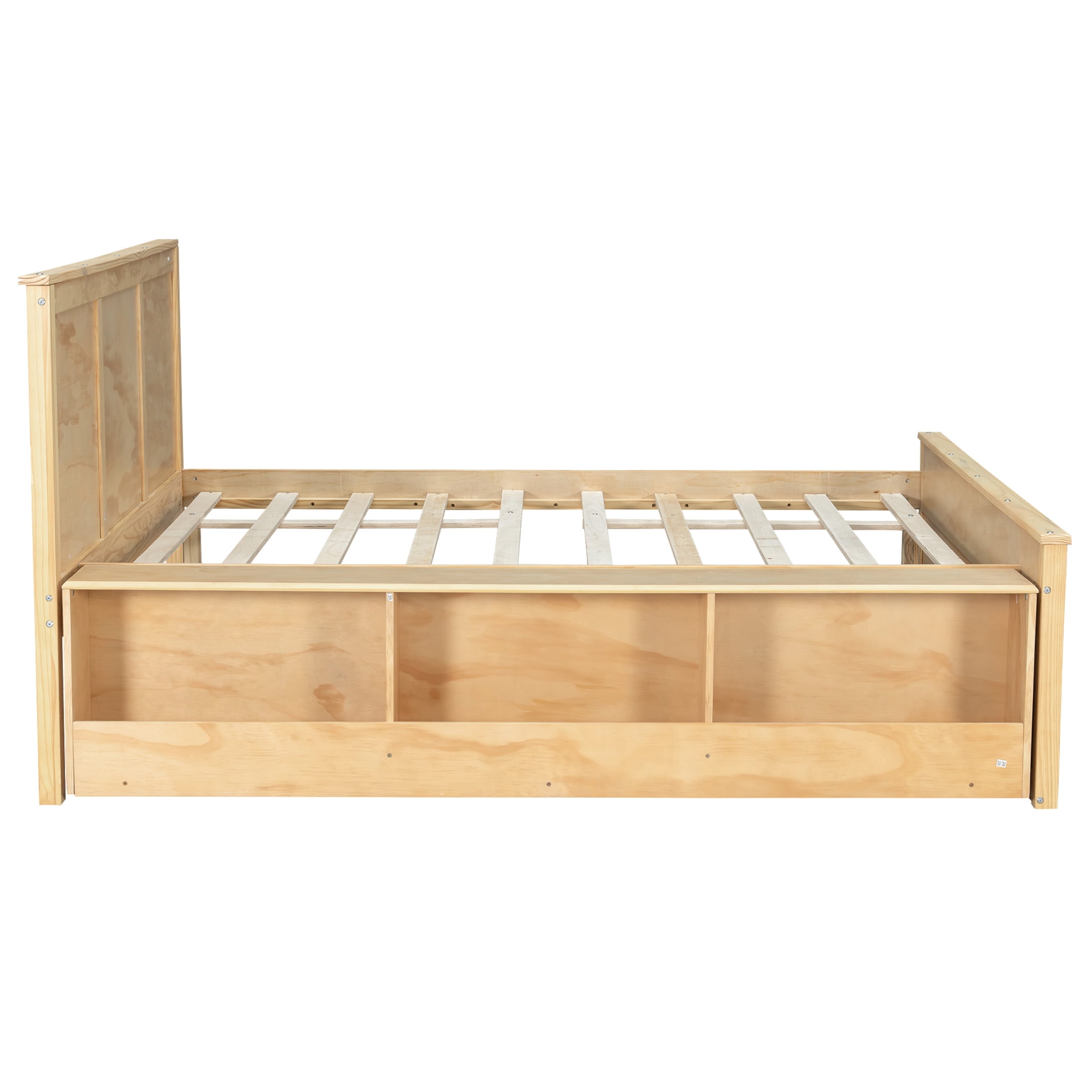 Noble House Brevon Full Size Extendable Platform Bed with Built-in Storage Cabinet, Pine Wood Frame, Natural