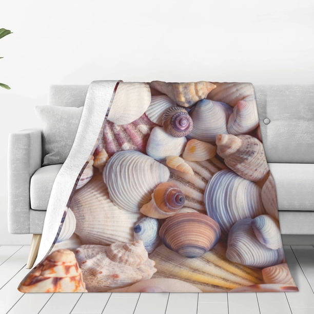 Balery Sea Shells Manta de Felpa Suave y Acogedora – Cobija de Franela Aterciopelada para Cama, Lavable y Cálida para Sofá, Mascotas, Transpirable-80"x60"