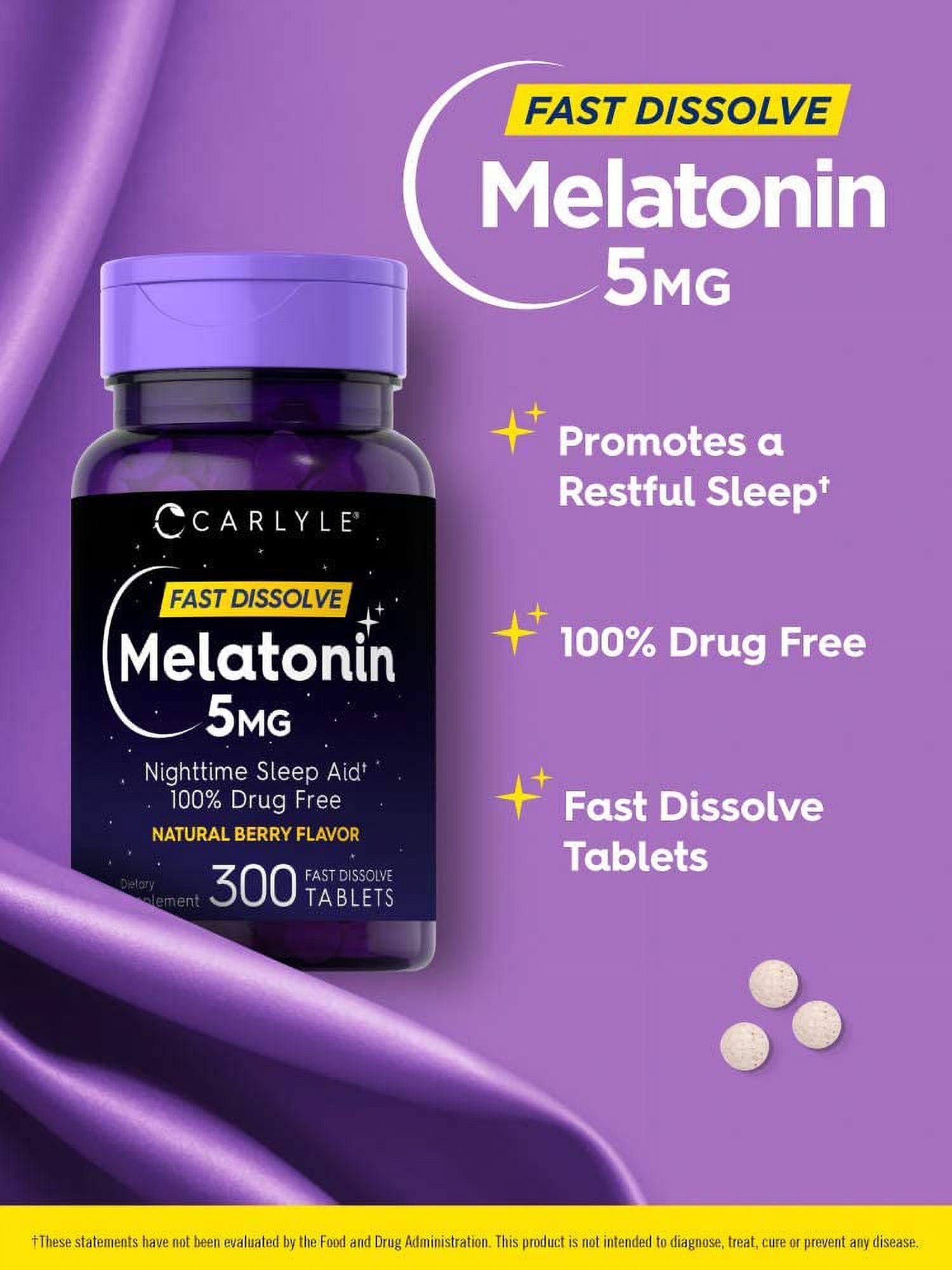 Melatonin 5mg | 300 Vegetarian Tablets | Berry Flavor for Men and Women | by Carlyle