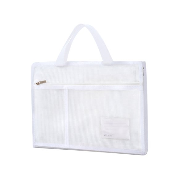 White Large Capacity Multi Pocket Mesh File Bag With Handle Zippered Document Organizer For School Office
