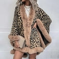 thumbnail image 2 of Odeerbi Shawl Wraps for Women 2024 Fall Winter Poncho Open Front Cape Cardigan Trendy Leopard Hairball Cloak Tops Beige, 2 of 9