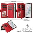 thumbnail image 4 of YEYKX for iPhone 17 Pro Wallet Phone Case with 9 Card Holder Zipper Pocket, Magnetic Closure Premium Folio PU Leather Flip Case with Wrist Strap for iPhone 17 Pro 6.3inch,Red,For iPhone 17 Pro, 4 of 8