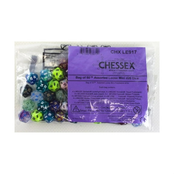 Assorted Mini Dice with Numbers D20 10mm (3/8in) Pack of 50 Chessex