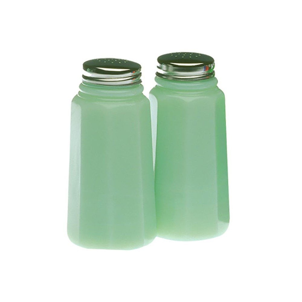 Large Green Depression Style Range Top Retro Glass Salt n Pepper Shakers 