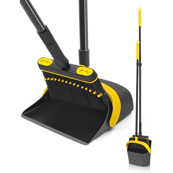 JEHONN Dustpan and Broom Set with 54 inches Long Handle (Black Yellow)