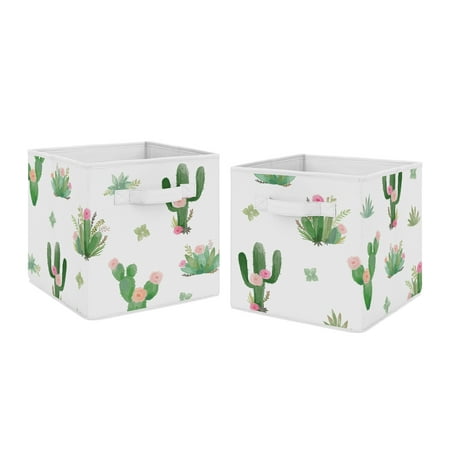 UPC: 0846480066125 | Cactus Floral Pink Green Fabric Storage Bins (Set of 2) by Sweet Jojo Designs