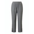 thumbnail image 4 of Women's Mid Waisted Casual Pants, Button Front Cropped Trousers With Pockets, Pull On Elastic Waist Soft Stretchy Fabric, Comfy Side Split Tapered Leg for Work Office, Weekend, 4 of 7