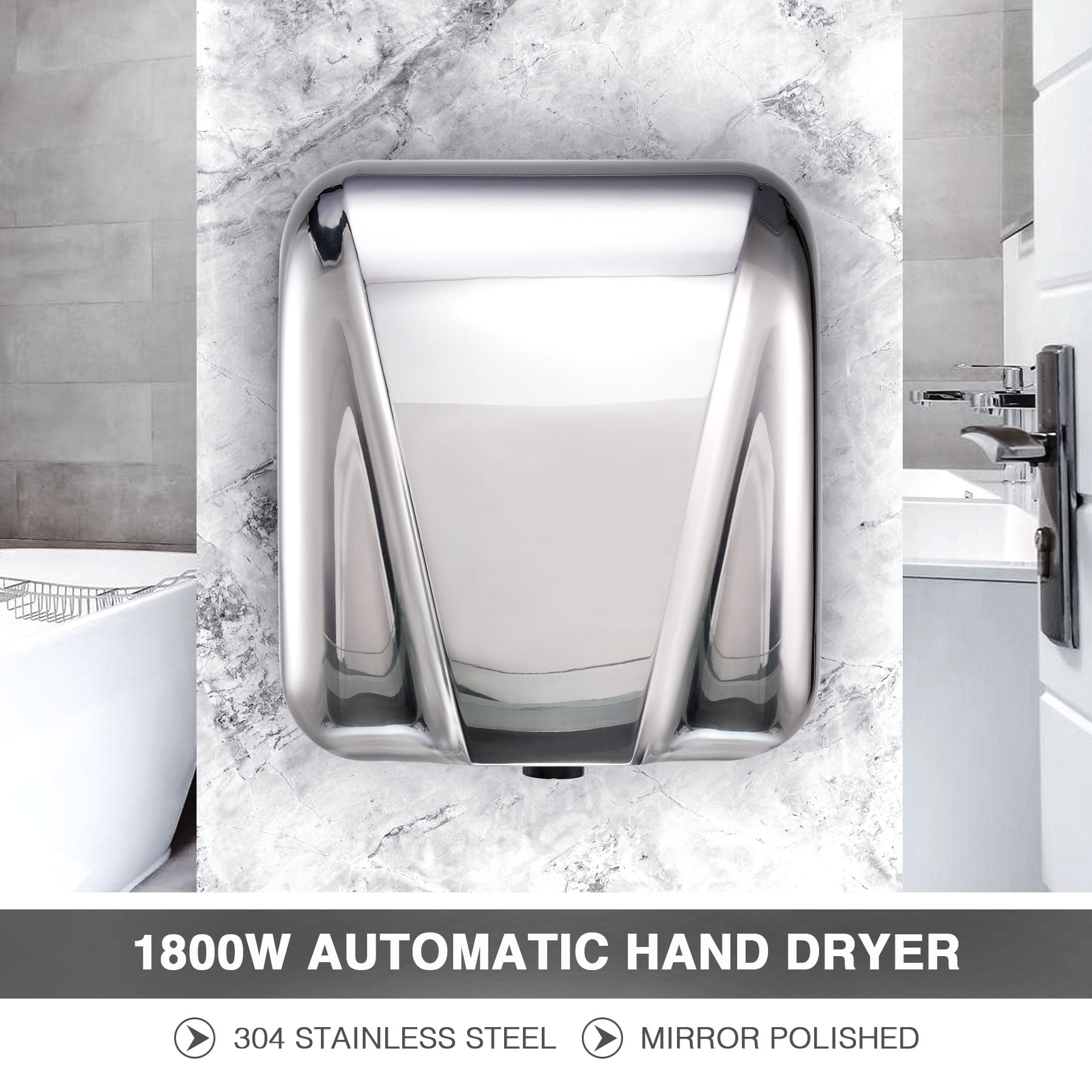 Stainless Steel Automatic Electric Hand Dryer Machine with Touchless Tech 1800W 