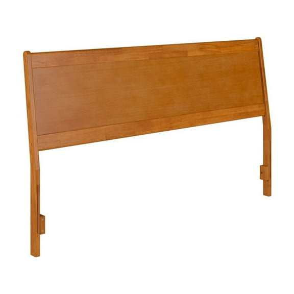 Solid Wood King Headboard - Modern Angled Panel Design - Light Toffee Finish