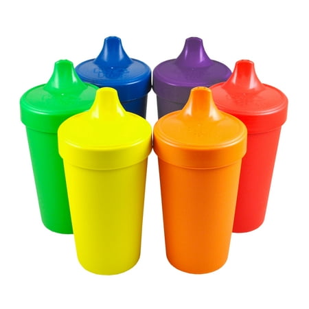 Re-Play Made in The USA, Set of 6 No Spill Sippy Cups - Yellow, Kelly Green, Navy, Amethyst, Red, Orange(Crayon