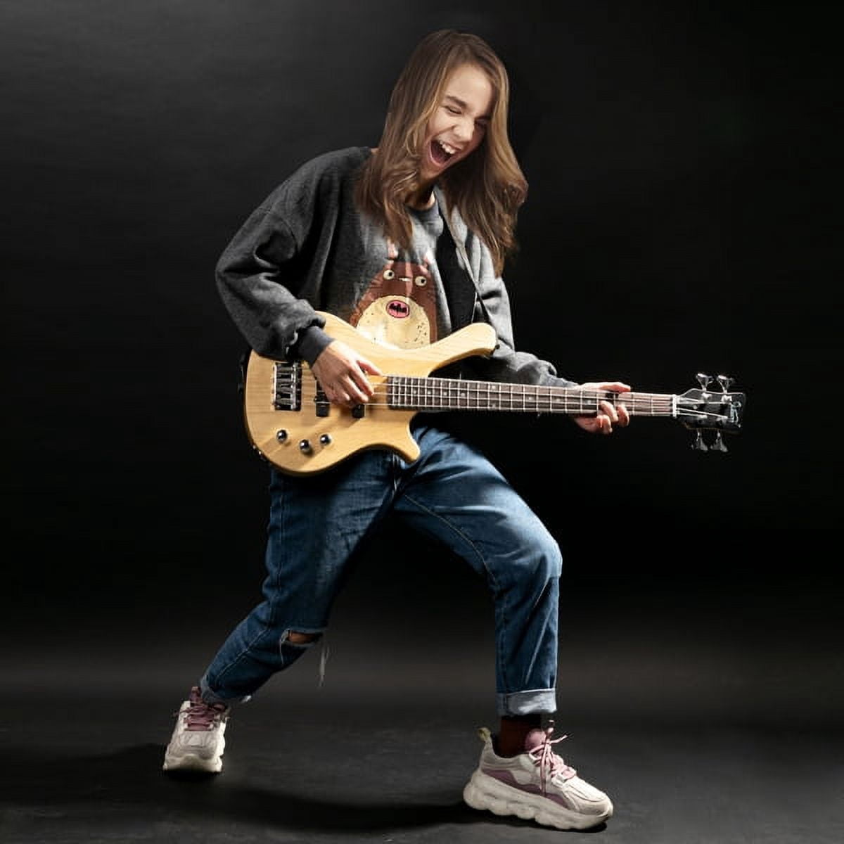 36in Small Scale Bass Guitar Suit With Mahogany Body SS Pickups, Guitar Bag, Strap, Cable Burlywood