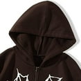 thumbnail image 5 of Fanxing Juniors Women Hoodies Sweatshirt Long Sleeve Zip Up Halloween Spider Net Print Casual Y2k Hooded Jacket with Pocket 2025 Clearance Coffee,L, 5 of 6