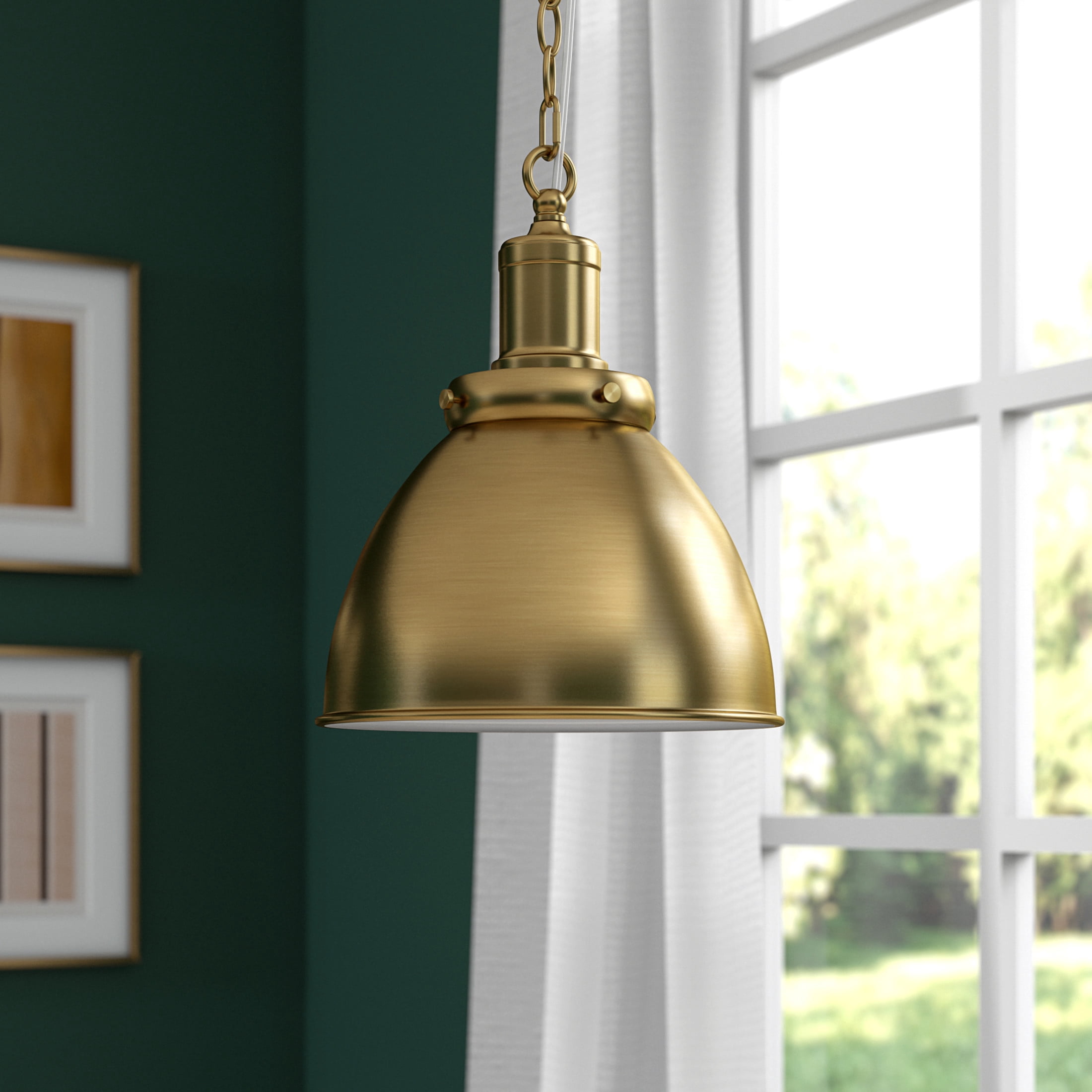 Evelyn&Zoe Industrial 12" Wide Brass Pendant