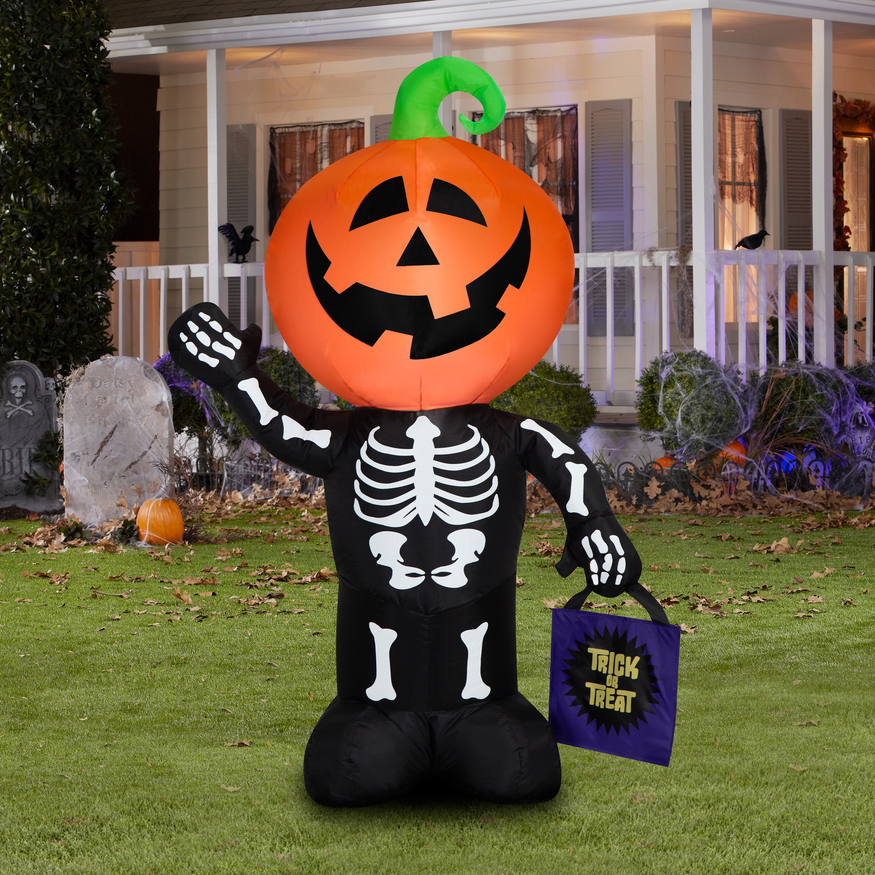 Skeleton Pumpkin Kid Airblown Yard Inflatable, Multicolor, 4', Halloween by Way To Celebrate
