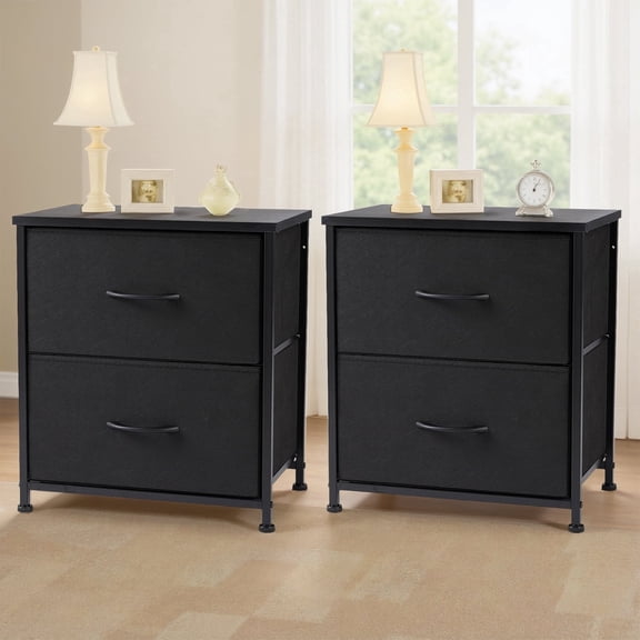 Nextay Nightstand Set 2, 2 Drawer Dresser for Bedroom, Bedside Furniture, End Table for Bedroom, Closet, Entryway, Black