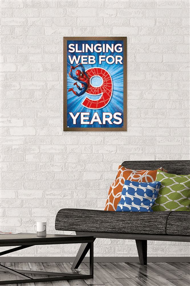 Marvel Spider-Man - Happy 9th Birthday Wall Poster, 14.725" x 22.375", Framed