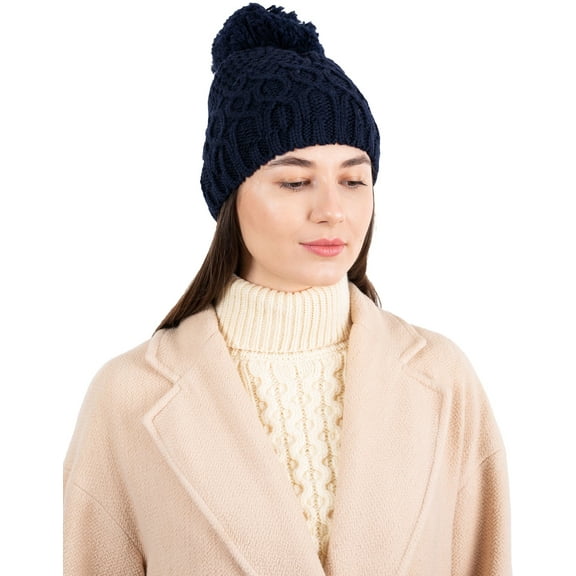 SAOL 100% Merino Wool Women's Knit Pom Pom Hat Cap Made in Ireland