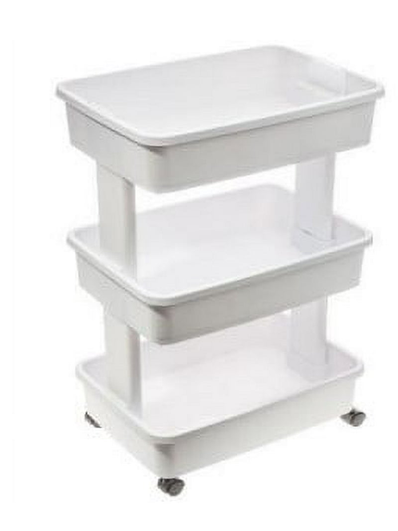 Mainstays 3-Tier Plastic Rolling Laundry Cart, Arctic White, 17.3W