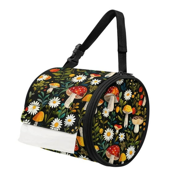 ZIATUBLE Mushroom Daisy Toilet Paper Holder Plants Hanging Paper Towel Case Foldable Tissue Paper Dispenser Organizer with Adjustable Strap Traveling Toilet Paper Roll Bag