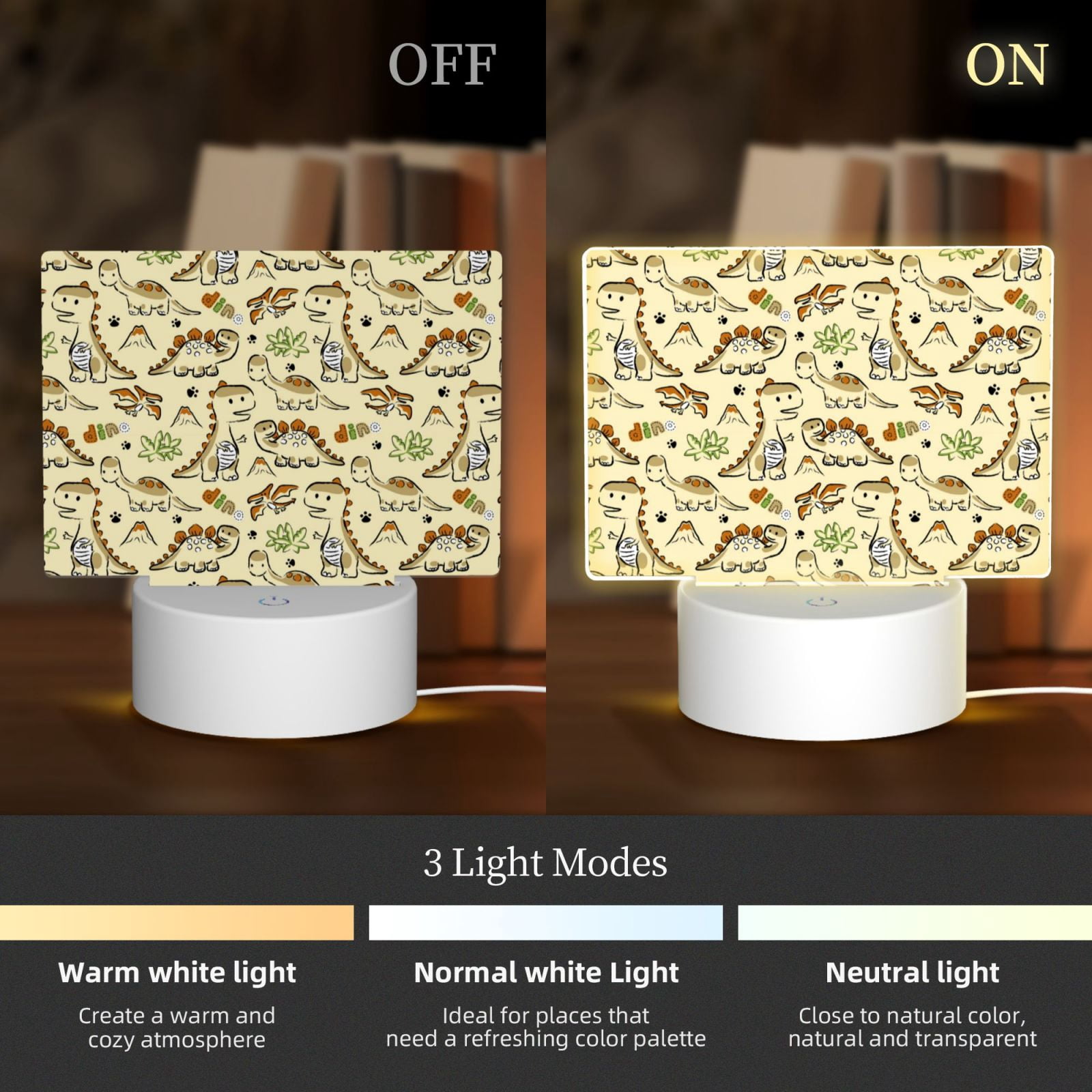 Kdxio Cartoon Dinosaurs Rectangular Acrylic Night Light Acrylic Sleep Night Light Friend Gifts for Birthday Gifts for Women Teens Boys Girls