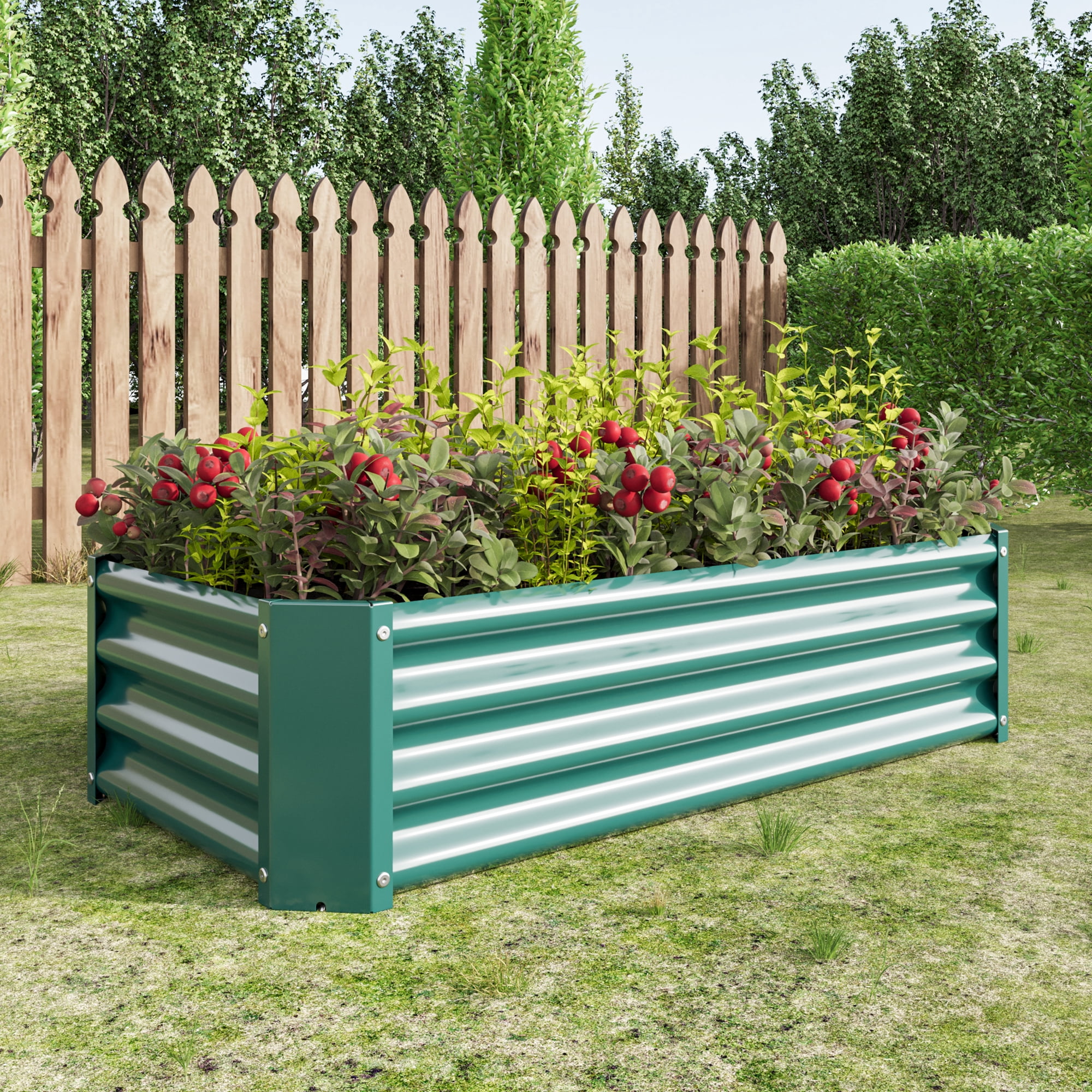 Jopath 2PCS Green Metal Raised Garden Bed, Rectangle Raised Planter for Flowers Plants Vegetables Herb 4x2x1Ft
