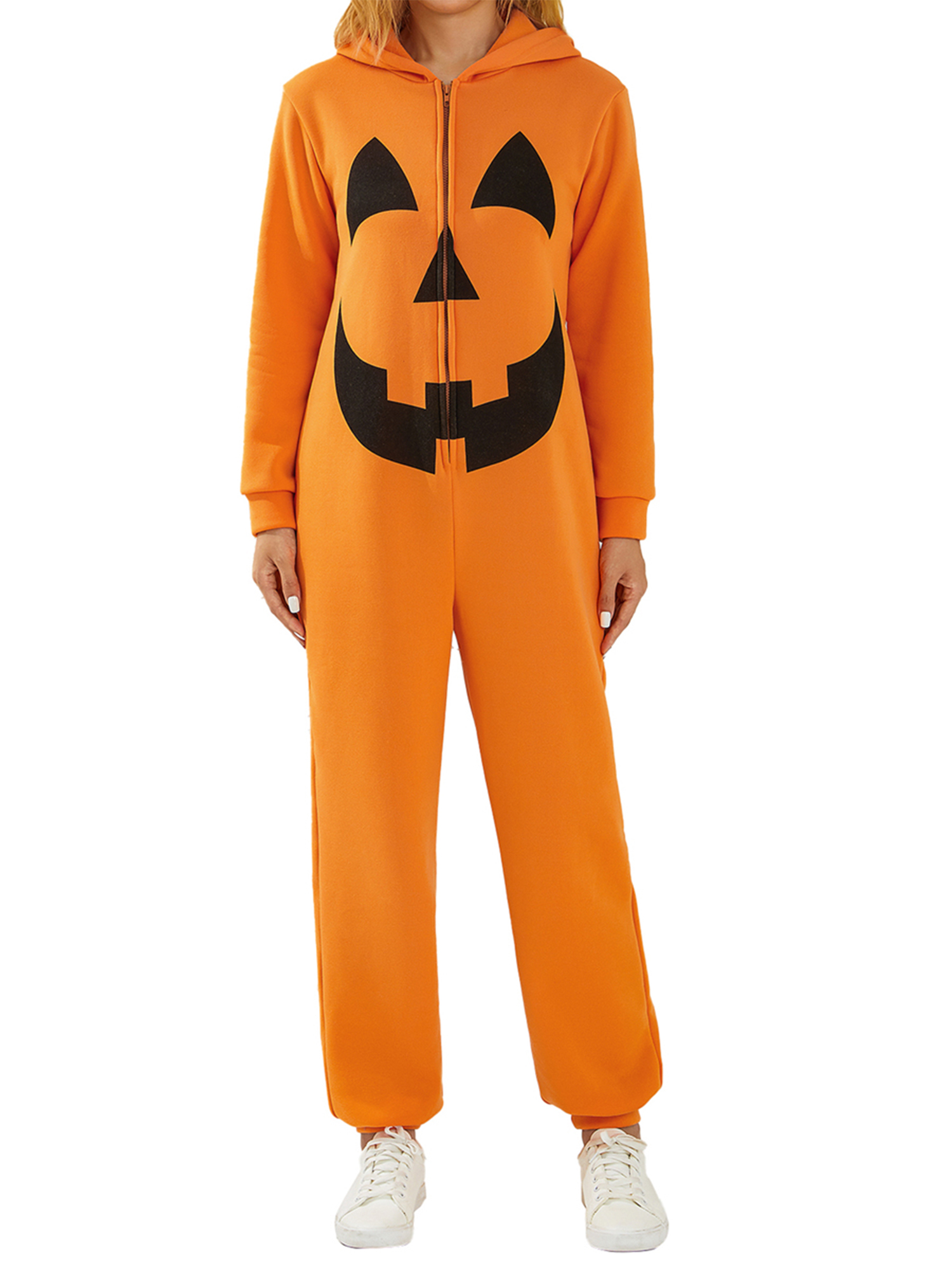 ZIYIXIN Halloween Couple Homewear Jumpsuit Pajamas Long Sleeve Zip Hooded Romper for Women Men