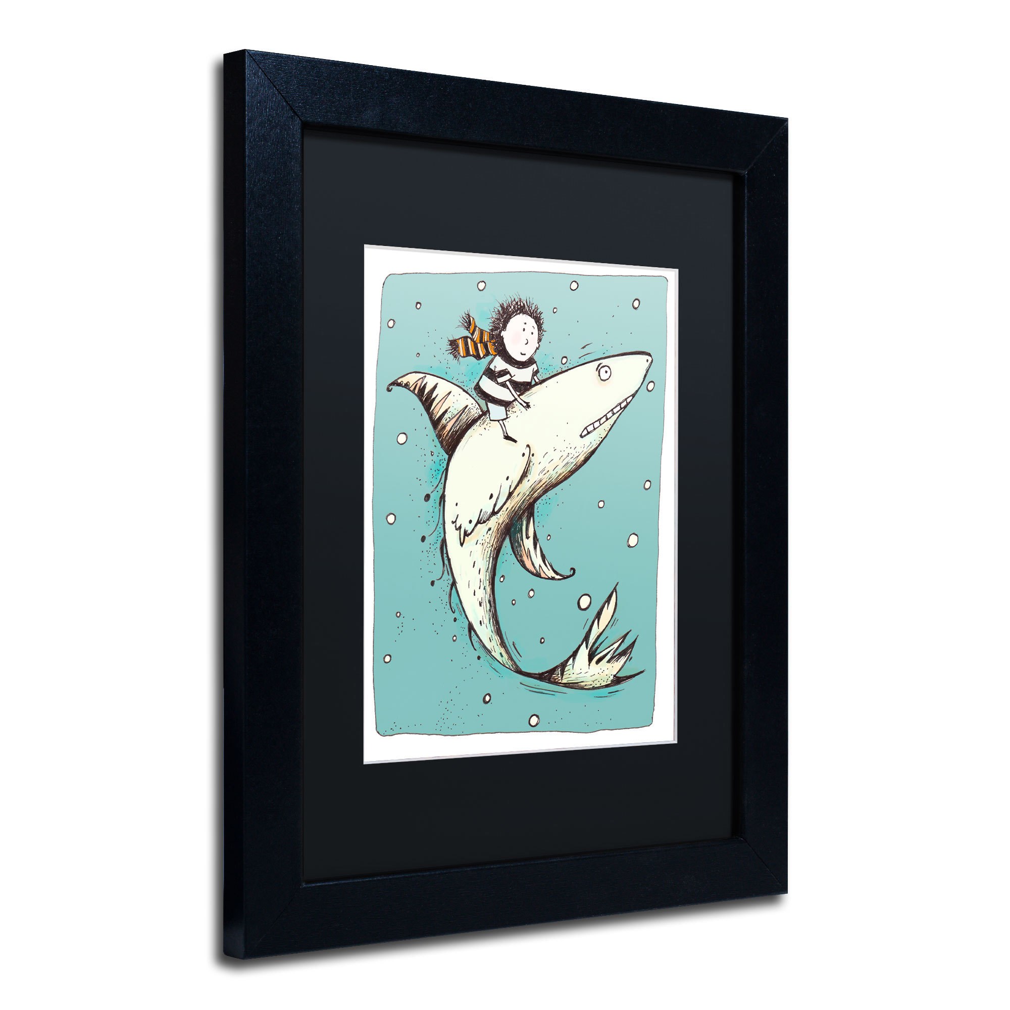 Carla Martell 'Fish Boy' Black Matted Framed Art