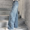 thumbnail image 6 of GZEFJRQM Girls Wide Leg Jeans Flare/Skinny Denim Pant Ripped High Waist Elastic Band Casual with Pockets Cute High Elastic Waisted Denim Pants Y2K Skater Streetwear Baggy Trouser, 6 of 9