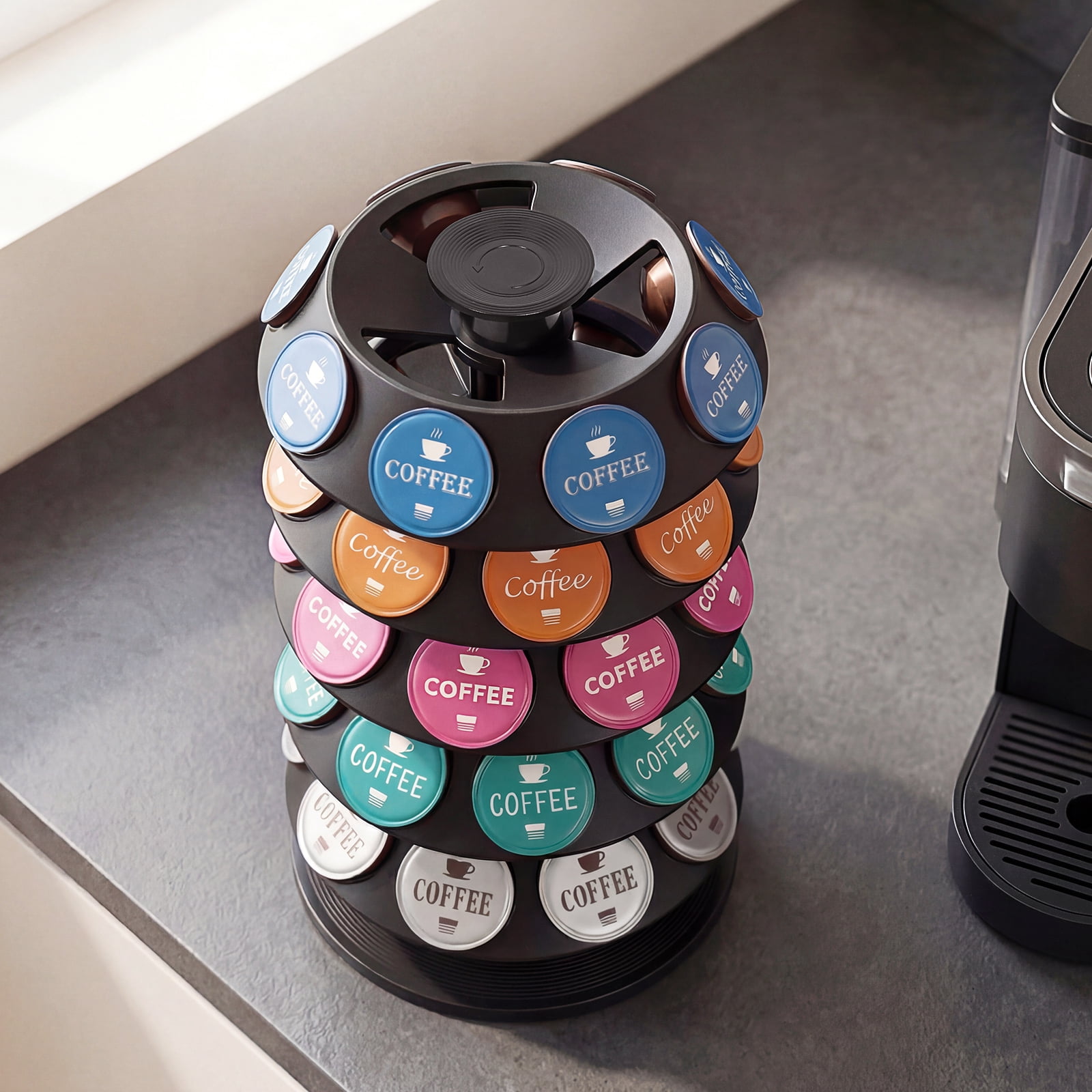 360° Turntable Coffee Pod Holder for 40 Capsule Rotating Organizer Coffee Pod Carousel Organizer Coffee Capsule Holder Coffee Pod Storage for Kitchen Counter Office