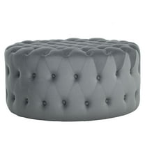 Round Ottoman Coffee Table, Velvet-Feel Upholstery, Button Tufted, Dark Gray