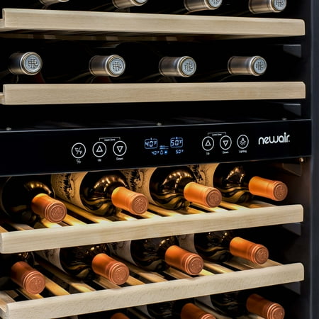 NewAir - 160-Bottle Dual Zone Built-in Wine Fridge with Beech Wood Shelves and Quiet Operation - Stainless Steel