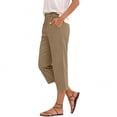 thumbnail image 3 of Bloomae Linen Capris Pants for Women Summer Casual Loose Stretch Elastic High Waist Straight Leg Comfy Lounge Beach Cropped Trousers with Pockets Brown XXL, 3 of 6