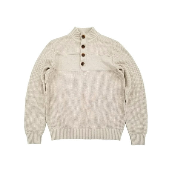 IZOD Mens Rock Heather Beige Long Sleeve Button Mockneck Sweater Small